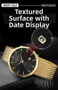 Detailed macro view of the black sunray textured watch dial with calendar window and gold hands