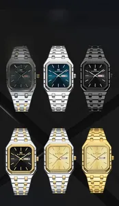 Sélection de couleurs pour montres à quartz carrées en acier avec affichage du jour