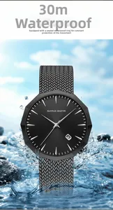 Waterproof detail of stainless steel octagonal watch with splashing water droplets