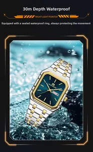Montre à quartz étanche avec cadran bleu et boîtier carré en acier dans les éclaboussures