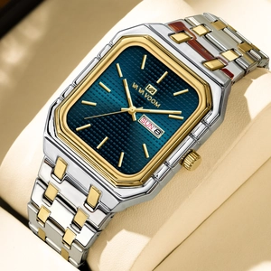 Montre à Quartz pour Homme Acier Inoxydable Carrée Lumineuse Jour Date Étanche Affaires Décontractée Mode Montre-Bracelet
