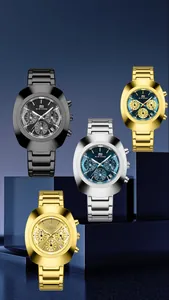 Collection of multi-function men's quartz watches with steel bands in four colors