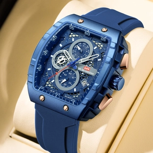 Men Business Sport Quartz Watch Tonneau Case Water Resistant Date Multi-functional Silicone Strap Fashion Male Wristwatch Gift