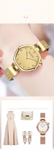 Close-up of luxury hexagonal dial ladies watch with stainless steel mesh strap