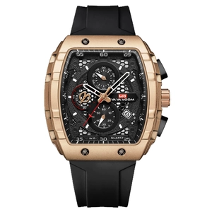 VA VA VOOM Men's Tonneau Quartz Watch with Rose Gold Case and Black Silicone Strap