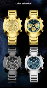 Four stylish shield-shaped quartz watches in different colors with 2x2 grid layout display
