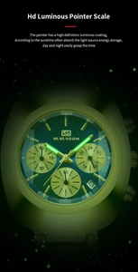 Detailed close-up showing luminous hands and three sub-dials on the gold men's watch