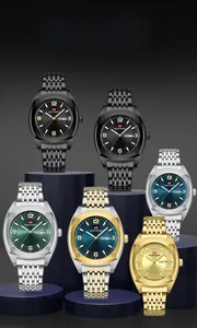 Macro shot of business quartz watch dials in six colors with date and day displays