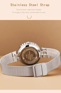 Detailed view of silver stainless steel Milanese mesh watch band with ergonomic folding clasp