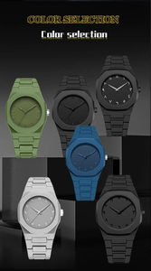 Octagonal quartz watch collection with silicone straps and minimalist dial detail