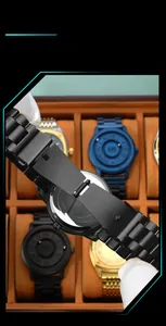 Detail of the black stainless steel watch strap with double press folding butterfly buckle