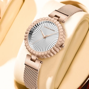 Hannah Martin Fashion Women's Quartz Watch Stainless Steel Mesh Strap Sunray Dial 30M Waterproof Minimalist Elegant Wristwatch