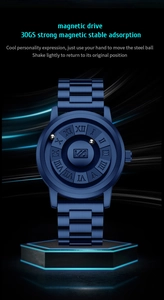 Detail of magnetic levitation watch dial with floating steel balls and roman numerals