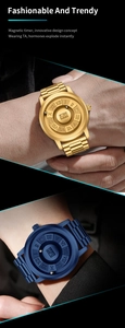 Macro shot of two metal balls indicating time on the magnetic drive watch dial