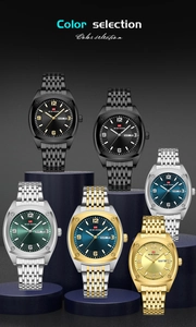 Business quartz watches with tonneau cases and mesh straps in multiple colors