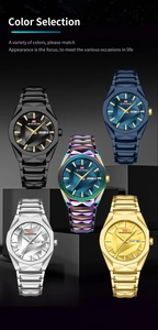 Dettaglio di vari orologi da uomo con design geometrico e display a doppia data e calendario