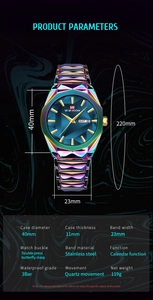 Dettaglio dell'orologio al quarzo con cassa da 40mm e cinturino in acciaio inox multicolore