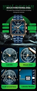 Detailed breakdown of chronograph dials and calendar functions on a business quartz watch