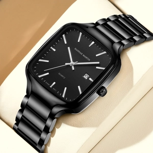 Men Fashion Square Quartz Watch Waterproof Luminous Calendar Date Stainless Steel Strap Business Casual Wristwatch Gift
