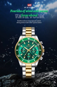 Nahaufnahme der Multifunktions-Chronograph mit grünem Zifferblatt in Unterwasser-Szene