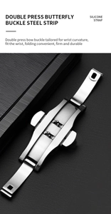 Close-up of durable silver stainless steel double press butterfly clasp for watch bands