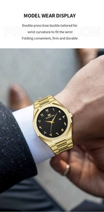 Detail of VAVA VOOM men's gold stainless steel watch with black dial and date window