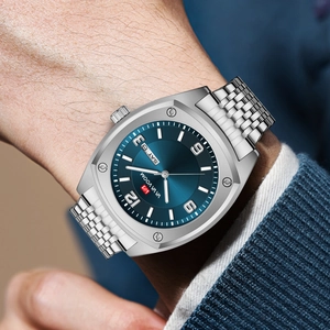VA VA VOOM men's waterproof business watch with blue dial and steel strap