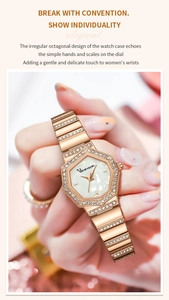 Macro détaillée d'une montre octogonale de luxe en or rose avec lunette en cristal