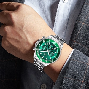 VAVA VOOM Herren Quarz-Chronograph in Grün mit silbernem Edelstahlarmband
