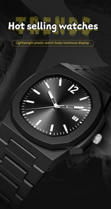 Macro shot of a black waterproof sports watch with luminous hands and a date window