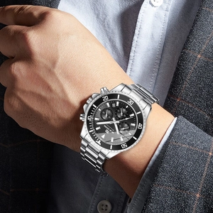 VAVAVOOM Chronograph für Herren mit schwarzem Zifferblatt und silbernem Edelstahlarmband