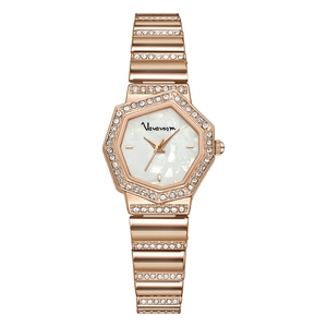 Montre carrée élégante pour femme en or rose avec lunette cristal et nacre