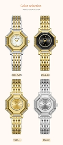 Collezione di quattro orologi ottagonali da donna con ghiera di diamanti e cinturino