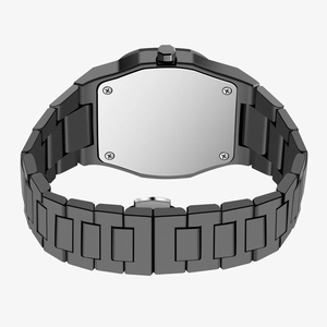 Matte black quartz watch for men featuring a chain link bracelet and secure screw back
