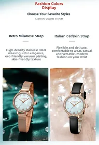 Détails d'une montre de luxe pour femme avec lunette en cristal et bracelet en acier