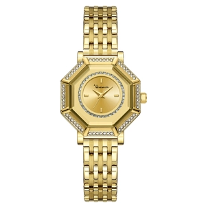 Orologio donna dorato ottagonale con lunetta in cristallo e cinturino in maglia