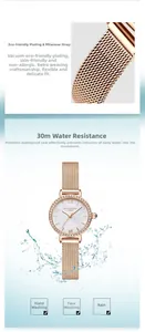 Détail du bracelet milanais en or rose et cadran étanche avec lunette sertie de cristaux