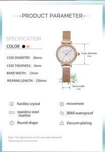 Détails de montre cristal or rose avec cadran nacre 26mm et bracelet en maille milanaise