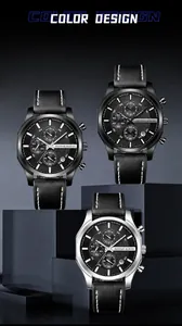 Drei Hannah Martin Herrenuhren mit Lederarmband und Chronographenanzeige im Detail