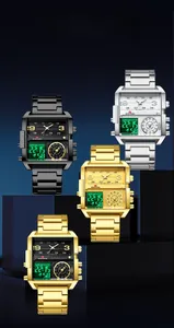 Montre numérique carrée pour hommes avec double affichage en quatre finitions de métal