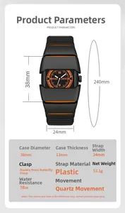 Spécifications techniques détaillées et dimensions de la montre de sport à quartz