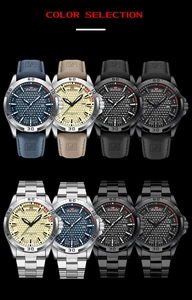 Confronto dettagliato di vari colori di orologi e materiali di cinturini in pelle e acciaio