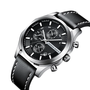 Herren-Business-Chronograph mit schwarzem Lederarmband und Edelstahlgehäuse