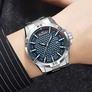 Orologio al quarzo da uomo con quadrante blu e cinturino in acciaio inossidabile argento