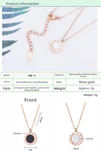 Détails du collier chiffres romains or rose avec zircon et dimensions précises