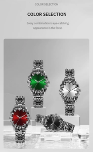 Gothic claw watch detail featuring embossed metal texture and date display in four colors