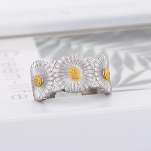 Bague Ouverte Ajustable en Acier Inoxydable Marguerite Fleur Hip Hop Niche Bague Florale pour Femmes Hommes Bijoux Cadeau