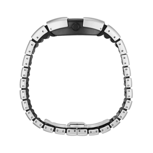 Bracelet de montre futuriste en acier inoxydable argent et noir avec boucle déployante