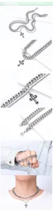 Vue détaillée du collier punk à double chaîne avec un pendentif croix vintage gravé