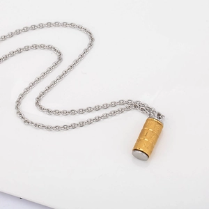 Rotating stainless steel necklace with gold Buddhist scripture pendant for men